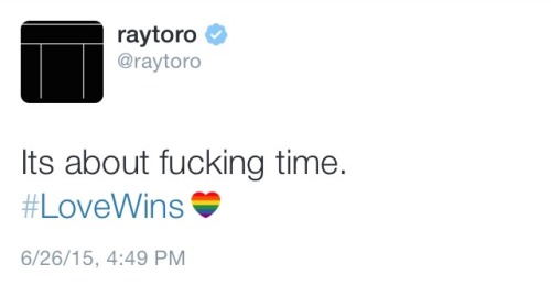 emopeasant:Okay, but out of all of the #LoveWins tweets, I think Ray’s is my favorite tbh