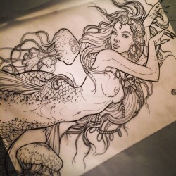 samsmithtattoo:  Never sick of mermaids..or of boobs😉 Belated Merry Christmas guys! (at Blackbird Electric)  who could ever get sick of mermaids or boobs?  The jellyfish, tho, I could get sick of them.  Pretty, but ouchie!