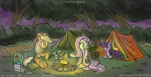 30minchallenge:  We had two great entries today. And, in one of them, all mane cast turned up! And I’d be curious to know how Twilight will handle camping XD ~ There will be no Asian challenge tomorrow. BUT! We will be back on Tuesday, so stay tuned!