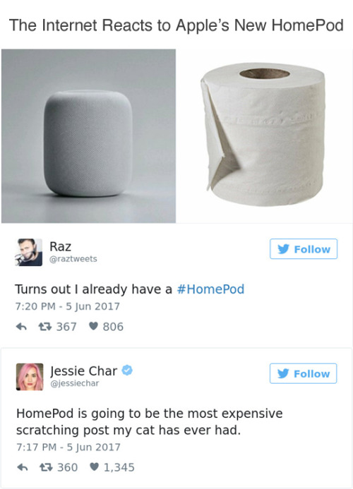 Twitter vs. Apple’s New HomePod Smart Speaker (h/t)