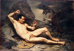 Eugène Brunet (French, 19th century), Prométhée enchaîné [Prometheus chained], 1885. Oil on canvas, 144 x 208 cm. Château-Musée, Nemours.