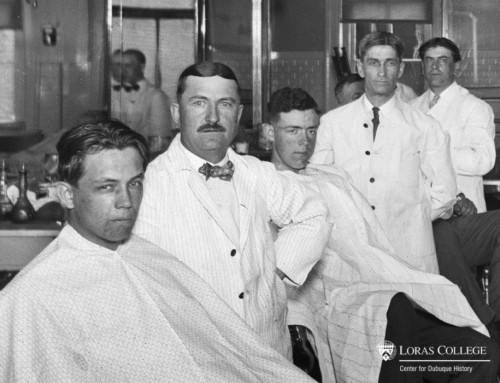 bygone-beauty:  Barbers & Customers Dubuque, Iowa 1912 