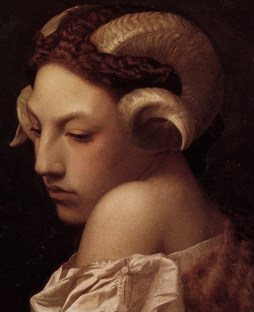 fileformat:  head of a woman with the horns of a ram (gérôme), mexican model andrea carrazco