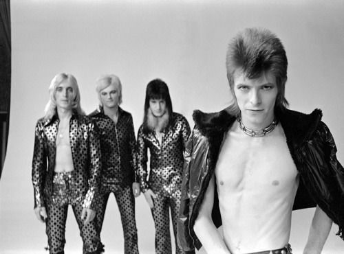 thegoldenyearz:  Ziggy Stardust and The Spiders from Mars in a still from the promo for The Jean Genie, San Francisco, October 1972 © Mick Rock