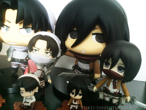 fuku-shuu:  My chibi Levi & Mikasa figurines! (▰˘◡˘▰) This took a while to set up, but totally worth it (ノ*゜▽゜*) 