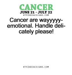 wtfzodiacsigns:  Cancer are wayyyy emotional. Handle delicately please!- WTF Zodiac Signs Daily Horoscope!  