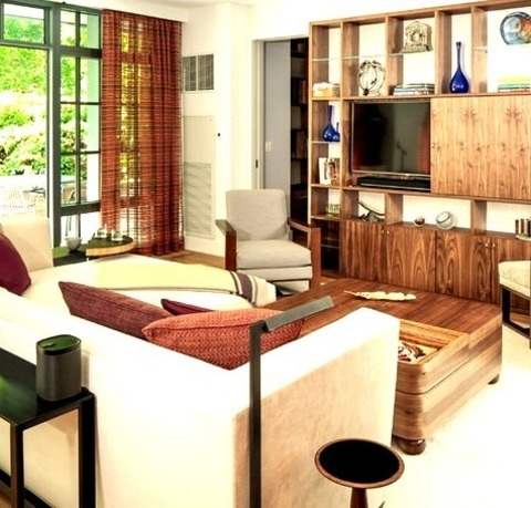 Library In New YorkLarge, Modern Photo Of A Family Room Library With A Light Wood Floor And White Walls