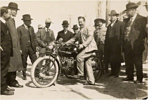 Pancho Villa with Indian motorcycle, 1914.