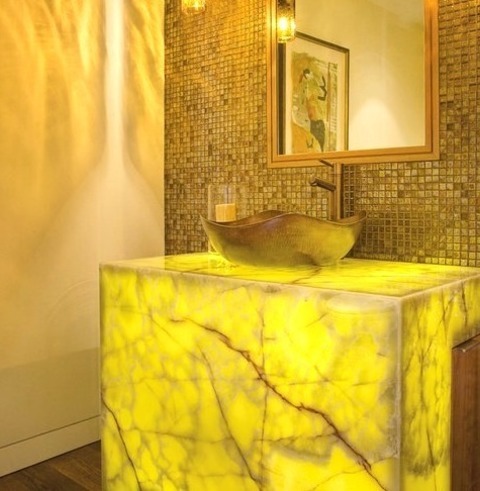 Powder Room In San FranciscoExample Of A Mid-sized Trendy Brown Tile And Mosaic Tile Dark Wood Floor