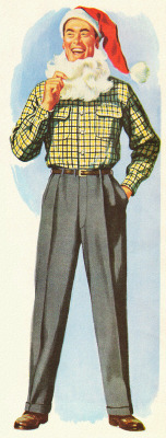 Your Santa will twinkle at clothes hard to wrinkle!  Detail from 1952 Orlon clothing ad.