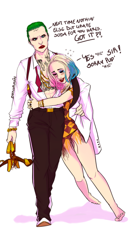 harlspuddin: Sometimes Harley parties a bit too much and Joker ends up dragging her out of the club 