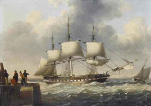 adventures-of-the-blackgang: John Ward of Hull (1798-1849) - A frigate shortening sail as she runs i