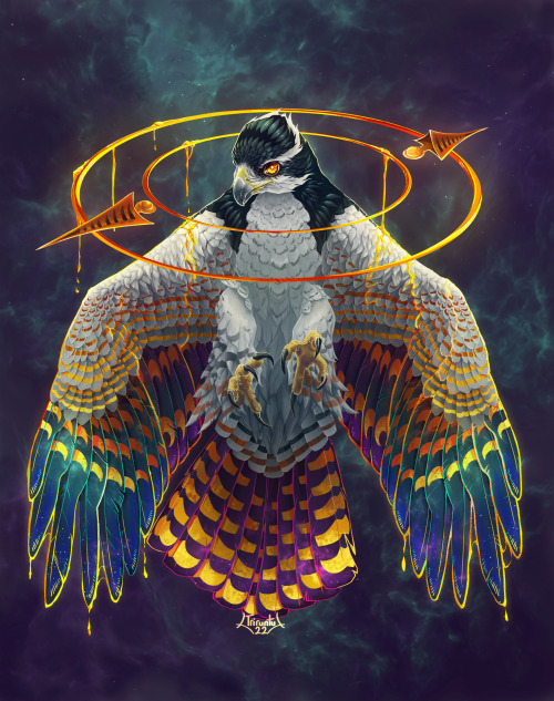 triruntu: The Space Goshawk, again.As before, a bird that carries both space and molten gold on it&r