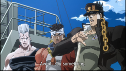 egglayinkakyoin: lorddio:  Jotaro ‘Im bad at one liners and have to ask other people to do it’ Kujo  in his defense, when he does try to do it himself, he kinda uhhhhhh: 