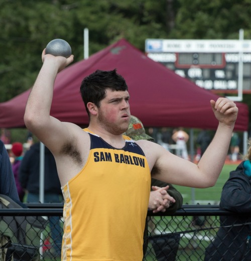 Shot Putter Sam Barlow Track and Field Jock with hairy armpits