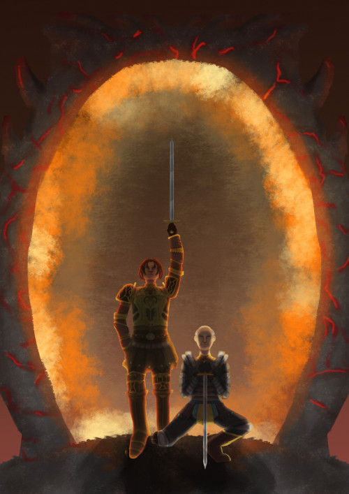 jirosart:A piece of Martin and Jauffre standing in front of the gates to Oblivion commissionned by @