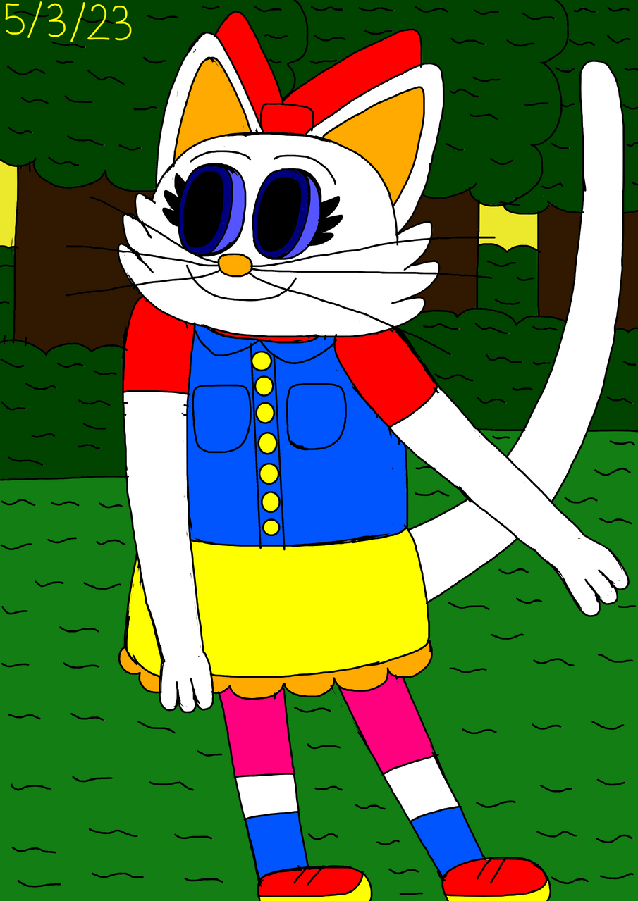 Here’s a Fanart of My Female Anthropomorphic White Cat OC Laura The Cat and with a Red Bow and She is Standing in Front of 