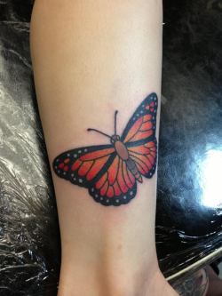 fuckyeahtattoos:  I got this done over a year ago when I first turned 18 for my grandmother, who has a love for everything butterflies. Done by Heather Palmer, at To The Grave Tattoo. Yuba City, Ca