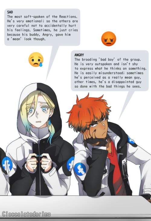 The Reaction7 The current main FB Reactions panel as anime boys (why not haha). They work under Miss