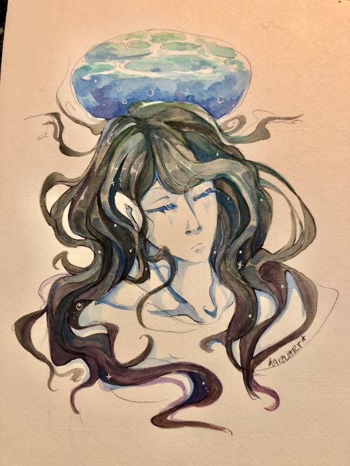 Had the urge to do some watercolors recently! Here&rsquo;s a headshot of Asariel.The colors in real 