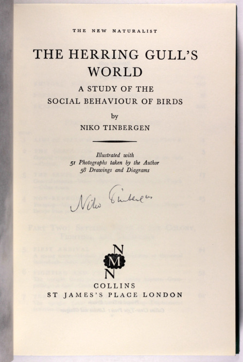 New Naturalist Monograph No.9The Herring Gull’s WorldNiko Tinbergen [Signed by the author]Nich