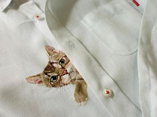wantgarments:Embroidered Cat Shirts By Hiroko Kubota