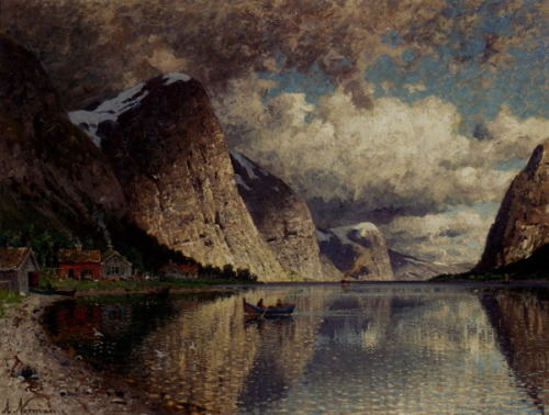 Normann Adelsteen Norwegian, 1848-1918 A Cloudy Day on a Fjord