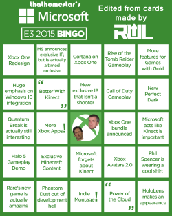 thathomestar:  My E3 bingo cards are complete! I took the Microsoft, Sony, and Nintendo cards from Ready Up Live and modified them to my liking, then I made a template from them and made the Ubisoft, EA, and Bethesda ones from scratch, borrowing from