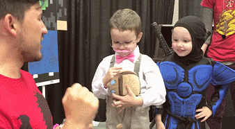 markipliergamegifs:  Omg that little Warfstache was the cutest ever! The way he waved Tiny Box Tim’s hand! Too cute~  The Cutest Little Warfstache 