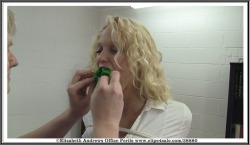 elizabethandrews:  @MiaVallis gets her mouth stuffed with green cloth and microfoam wrapped around her head before being cinched down tightly with rope. http://clips4sale.com/38880/9784761