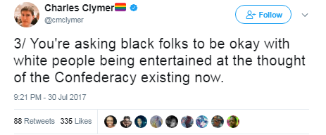 black-to-the-bones: This is what you , a white person, can do to enlighten those who are ignorant.  If the creators wanted to have a sympathetic depiction of slavery they woulda written it about actual slavery, rather than about some dreamed up BS where