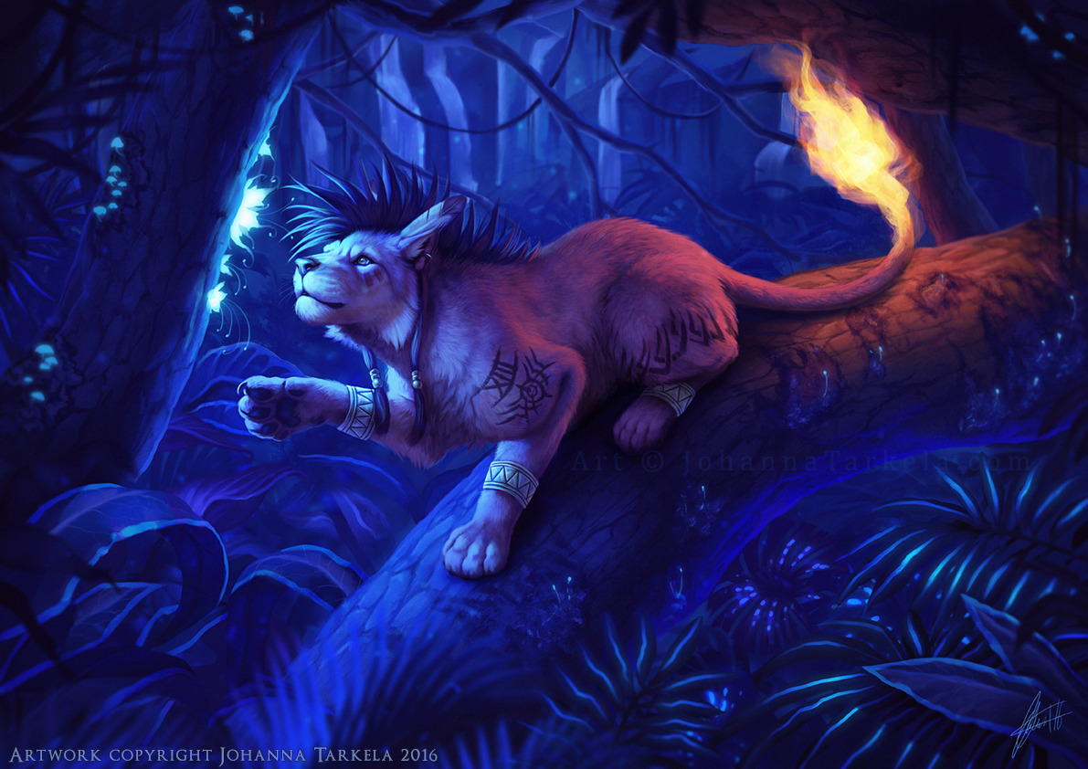 lhuin:  A finished painting of Red XIII/Nanaki and some work in progress images from