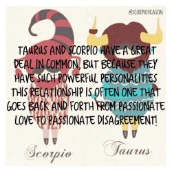 Scorpioseason:  Scorpio + Taurus =  Taurus And Scorpio Have A Great Deal In Common,