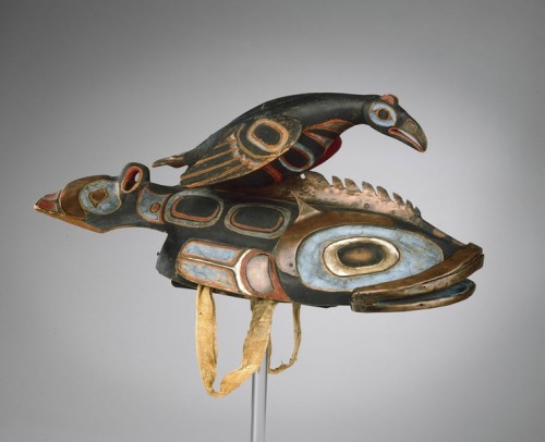 Crest Helmet, late 19th century, wood, copper, nails, cotton, deerskin, pigment, Kaigani Haida or Tl