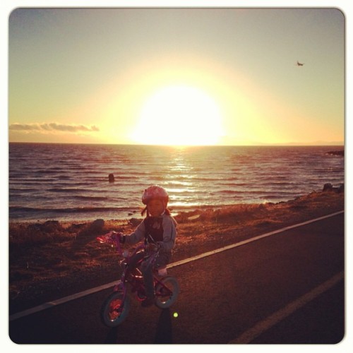 doristhegoddess: Riding our bikes into the sunset with my grandbaby Gigi ❤#Sunset #bike #mountainbik