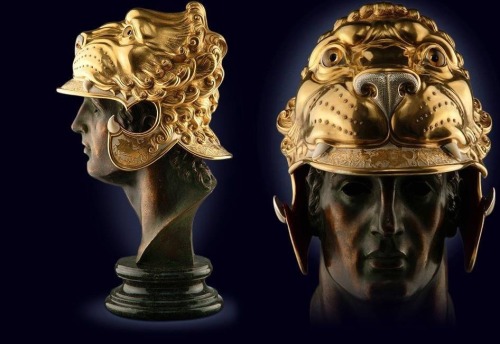 hellas-inhabitants: Copy of golden head - lion helmet of Alexander the Great as it is depicted at th