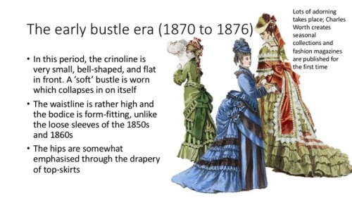 benchowmein:Here’s a little infographic on the Bustle Era (1870-1890), one of my favourite eras for 