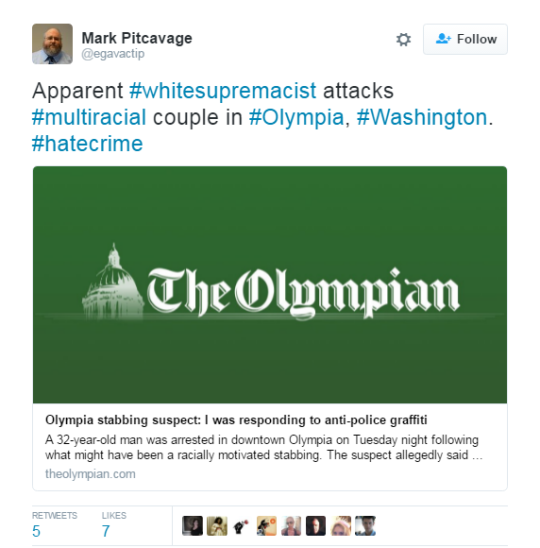 African-American man stabbed in Olympia, attacker mentions Black Lives Matter