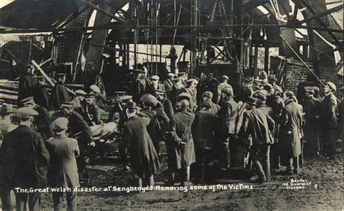 Bodies are removed from the coal mine at Senghenydd, Wales, site of the worst coal mining disaster i