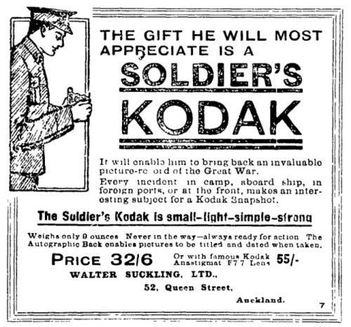 WWI ad pushing Australian families to buy a camera for their relatives at war to create “