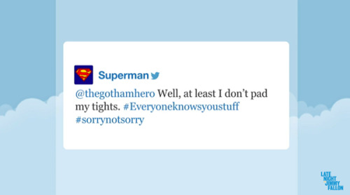 Porn Pics latenightjimmy:  Batman and Superman Tweet