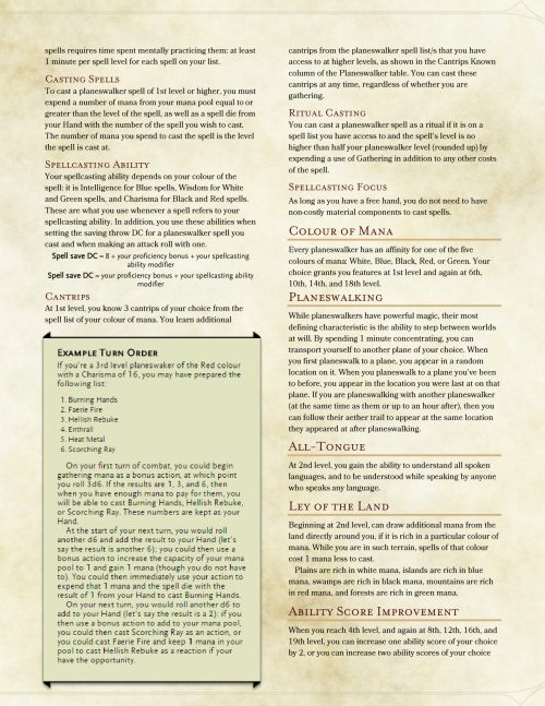 dnd-5e-homebrew:  MTG Planeswalker class by DersitePhantomRest of the spell list is in the source.