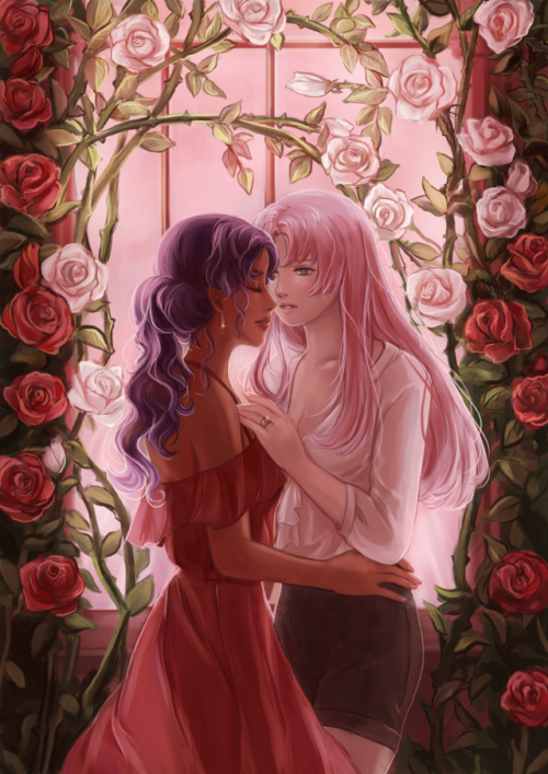 yareyaredads:The full piece for the 90s anime girl zine!Anthy and Utena!