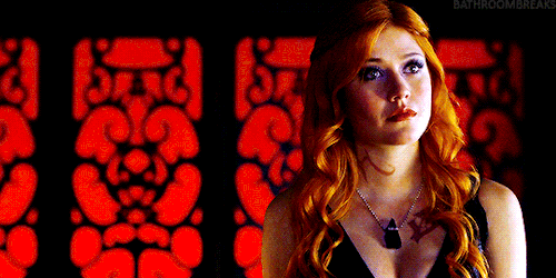 CLARY FRAY + RAINBOW[caption: 9 stacked gifs from shadowhunters, of clary fray. every gif has a diff