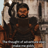 scottsyoda:  sarcastic!hawke - act 1   Y'know, I always thought this armor was a little silly but in some of these it looks like he has the script taped inside that bit of armor jutting out in case he forgets his lines. Its kind of hilarious to me and
