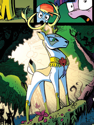 wolfnanaki:  The new MLP comic introduces DEER and they’re basically the elves of the MLP universe. They harness magic from the natural environment, like zebras. They live at the very center of the Everfree Forest, and their ruler is King Aspen, also