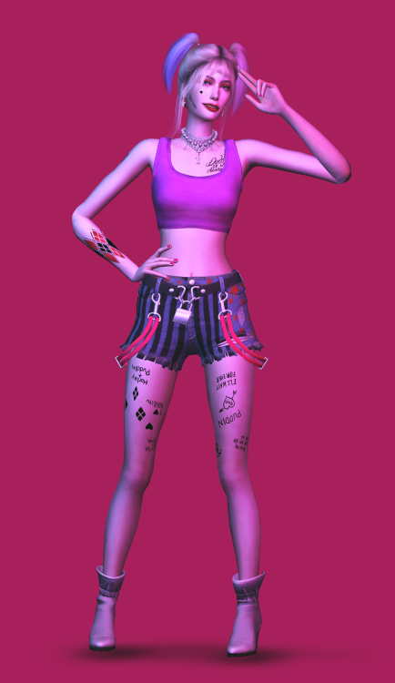 plazasims: plazasims: Harley Quinn  New mesh For female Full body Set contains suit, gloves, top as