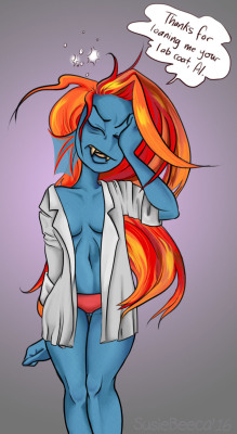 Hungover Undyne! (Not pictured: Alphys busting