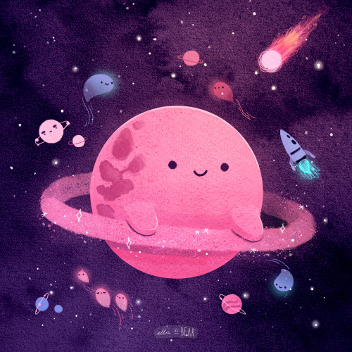 Cute planet hanging out with friends~watercolor &amp; digital~