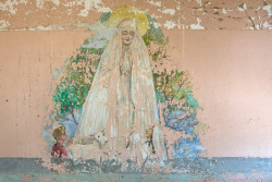 ianference:  On my first trip into Creedmoor State Hospital in 2006, on the pigeon-poop-saturated 4th floor of Building 25, I came across the faint hints of some patient art that had been painted over with pink paint.  With my fingernails, I scraped